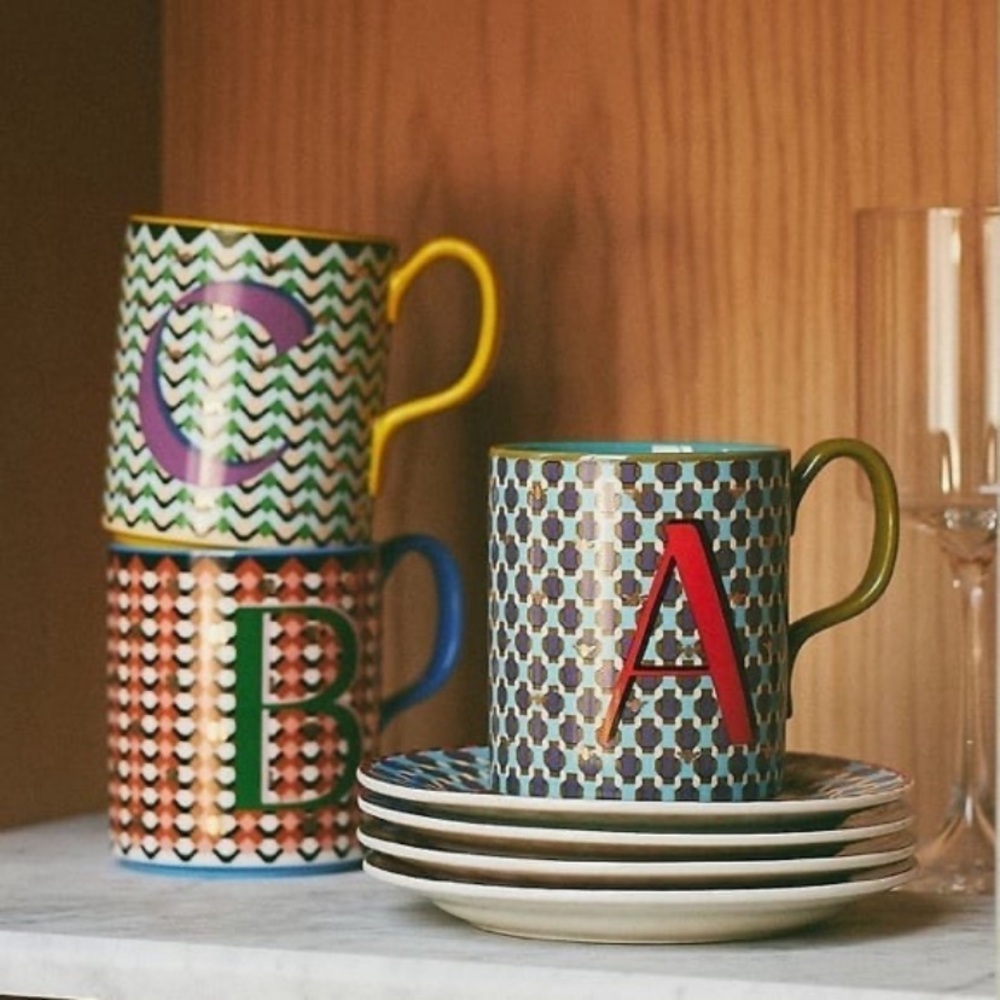 NEW Anthropologie Parker Stoneware Monogram ‘F’ Mug